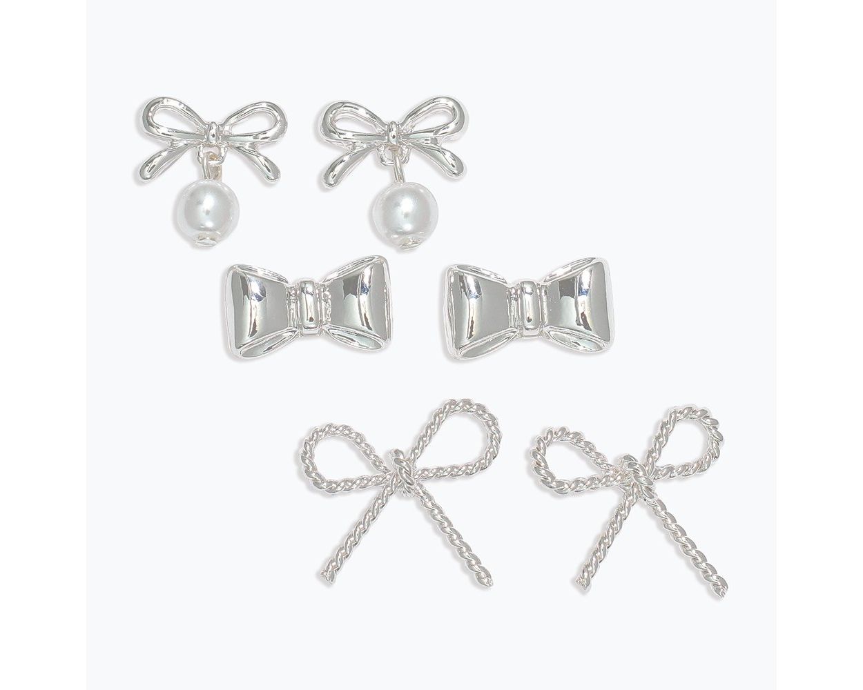Periwinkle Earrings Silver Bow Trio