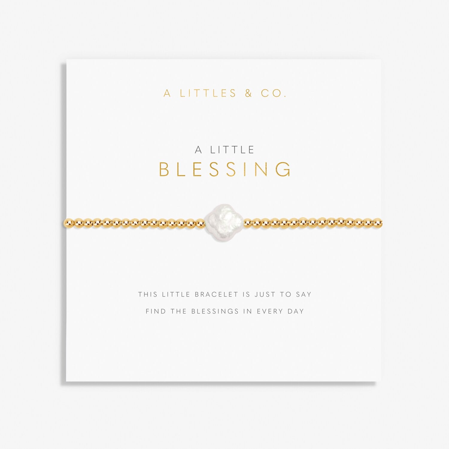 Gold bracelet with a heart charm on a 'A Littles & Co' card. Available at Be Charmed