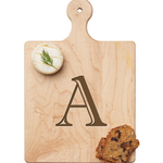 Maple Leaf 9x6 Initial Board A with Spreader. Personalized wooden serving board with monogram design. Perfect gift. Available at Be Charmed.
