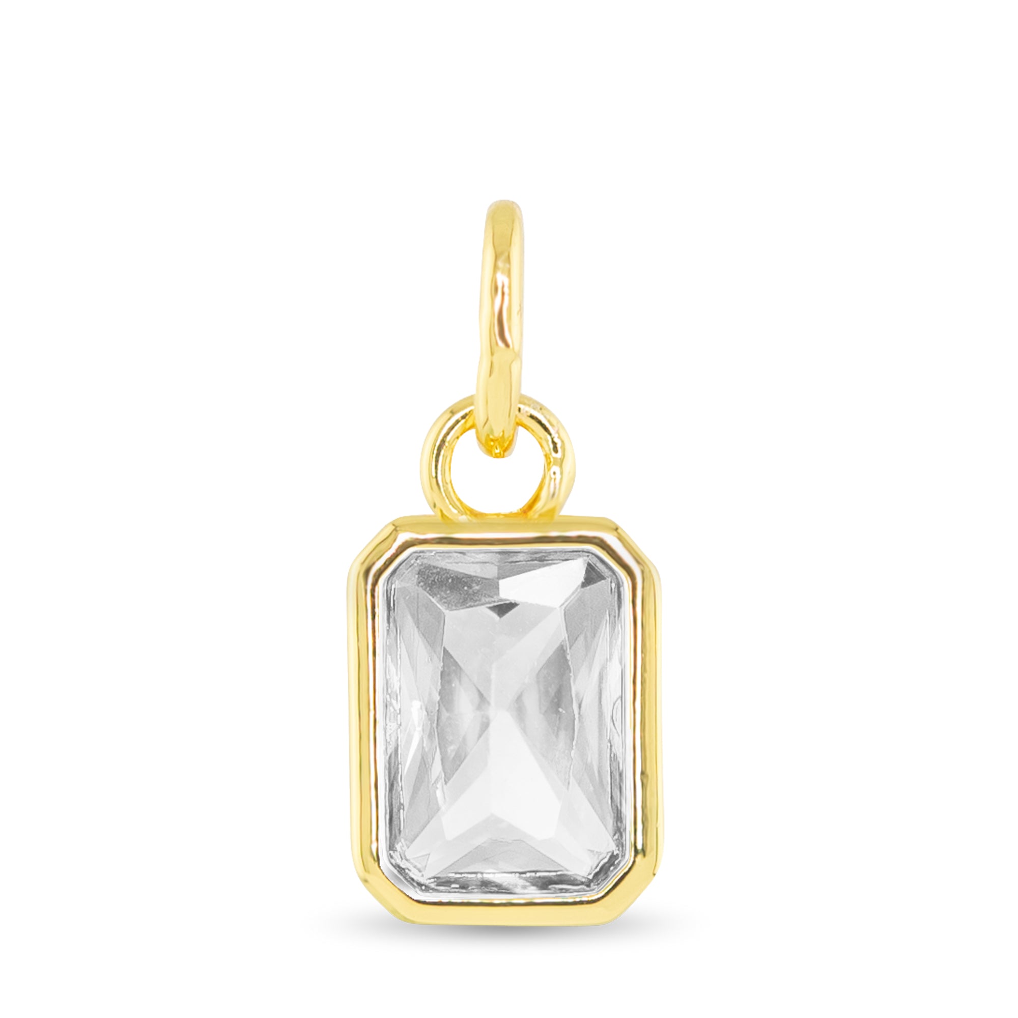 Amanda Blu Gold Birthstone Charm—gold-plated disc charm with authentic crystal birthstone for April. Ideal for bracelets and necklaces. Available at Be Charmed