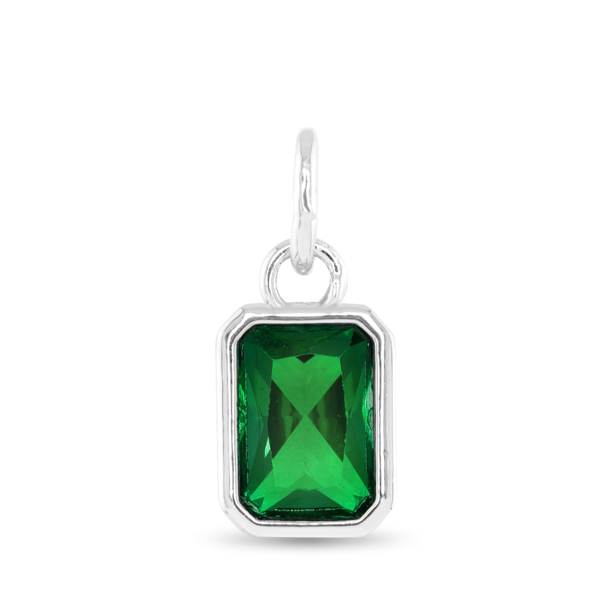 Amanda Blu Silver May Birthstone Charm featuring a sparkling glass gem for each birth month, set in polished silver-tone—perfect for gifting, available at Be Charmed