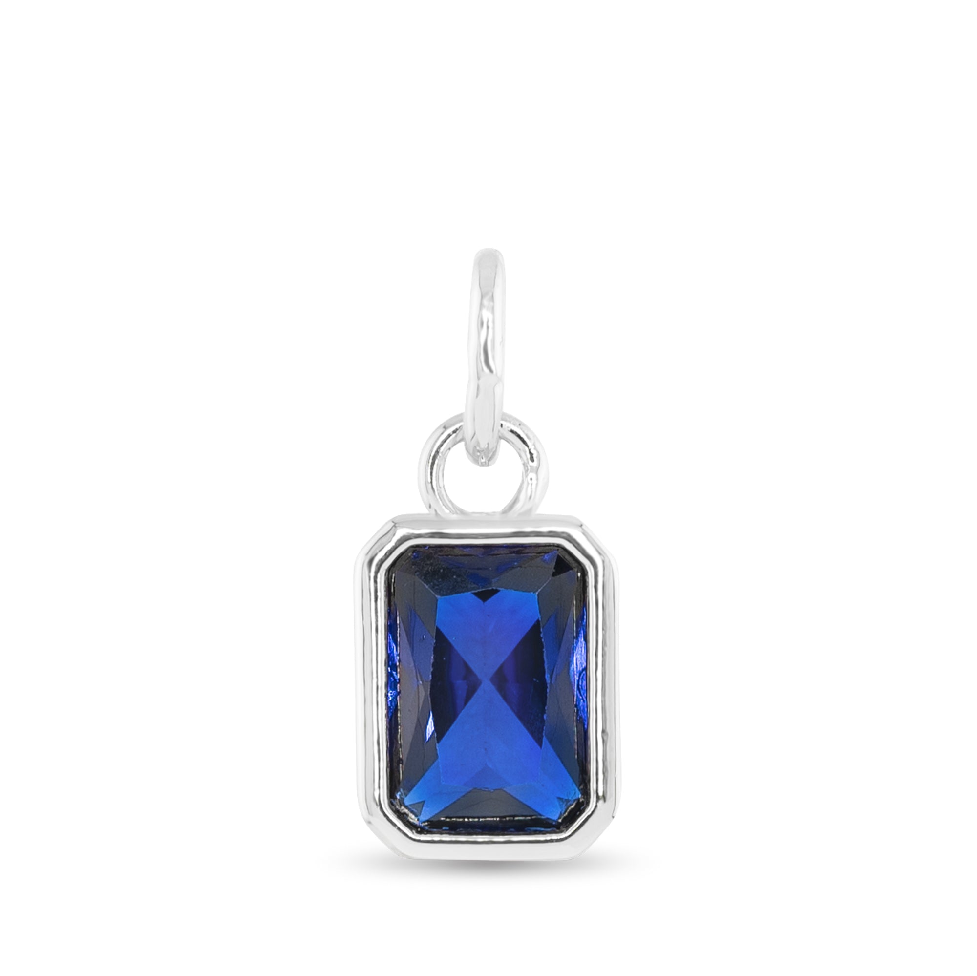 Amanda Blu Silver September Birthstone Charm featuring a sparkling glass gem for each birth month, set in polished silver-tone—perfect for gifting, available at Be Charmed