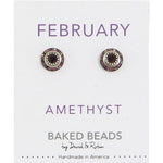February Baked Beads Birthstone Crystal Earrings featuring sterling silver-plated settings with Austrian crystals, perfect for gifting or personal wear.