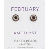 February Baked Beads Birthstone Crystal Earrings featuring sterling silver-plated settings with Austrian crystals, perfect for gifting or personal wear.