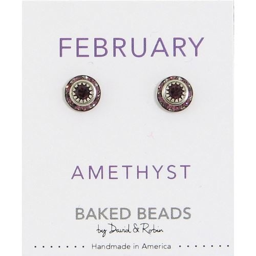 February Baked Beads Birthstone Crystal Earrings featuring sterling silver-plated settings with Austrian crystals, perfect for gifting or personal wear.