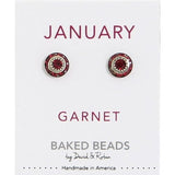 January Baked Beads Birthstone Crystal Earrings featuring sterling silver-plated settings with Austrian crystals, perfect for gifting or personal wear.