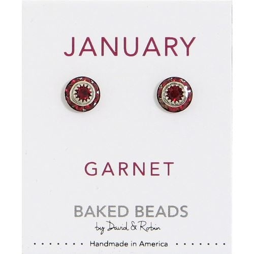 January Baked Beads Birthstone Crystal Earrings featuring sterling silver-plated settings with Austrian crystals, perfect for gifting or personal wear.