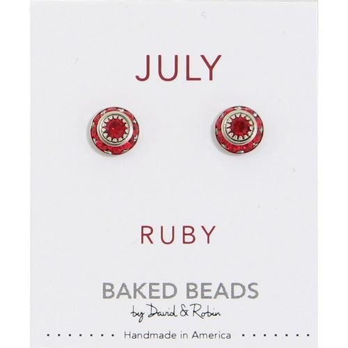 July Baked Beads Birthstone Crystal Earrings featuring sterling silver-plated settings with Austrian crystals, perfect for gifting or personal wear.