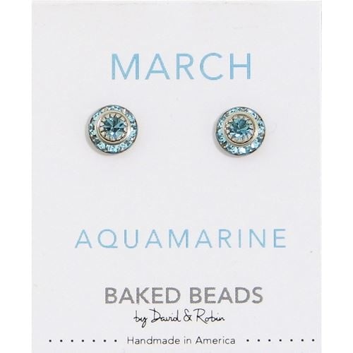March Baked Beads Birthstone Crystal Earrings featuring sterling silver-plated settings with Austrian crystals, perfect for gifting or personal wear.