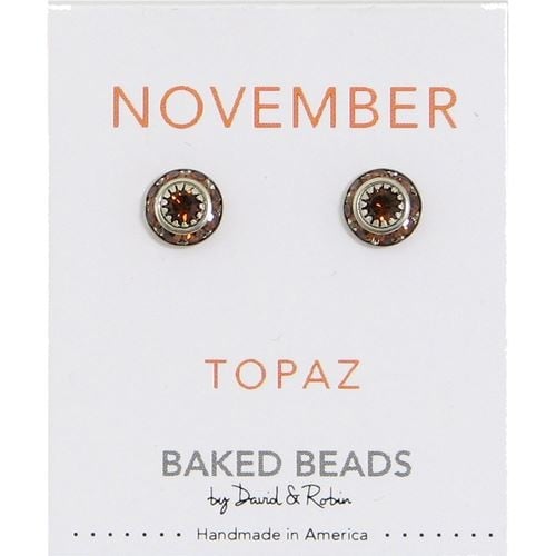 November Baked Beads Birthstone Crystal Earrings featuring sterling silver-plated settings with Austrian crystals, perfect for gifting or personal wear.