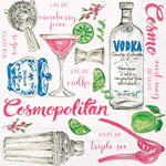 Cosmopolitan cocktail napkins – colorful cocktails print on 3‑ply napkins, available at Be Charmed.