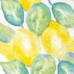 Boston International Lemon Verbena guest towels—16‑count, triple‑ply citrus design printed with water‑based ink—available at Be Charmed.