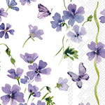 Purple Spring guest towels– floral purple blossoms 3‑ply napkins, available at Be Charmed.