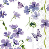 Purple Spring guest towels– floral purple blossoms 3‑ply napkins, available at Be Charmed.