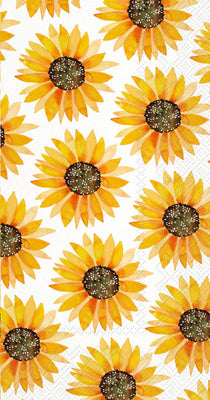 Sunflower guest towels – decorative 3‑ply floral napkins with bright sunflowers, available at Be Charmed.
