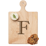 Maple Leaf 9x6 Initial Board F with Spreader. Personalized wooden serving board with monogram design. Perfect gift. Available at Be Charmed.