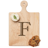 Maple Leaf 9x6 Initial Board F with Spreader. Personalized wooden serving board with monogram design. Perfect gift. Available at Be Charmed.