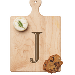 Maple Leaf 9x6 Initial Board J with Spreader. Personalized wooden serving board with monogram design. Perfect gift. Available at Be Charmed.