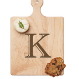 Maple Leaf 9x6 Initial Board k with Spreader. Personalized wooden serving board with monogram design. Perfect gift. Available at Be Charmed.