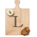 Maple Leaf 9x6 Initial Board L with Spreader. Personalized wooden serving board with monogram design. Perfect gift. Available at Be Charmed.