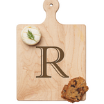 Maple Leaf 9x6 Initial Board R with Spreader. Personalized wooden serving board with monogram design. Perfect gift. Available at Be Charmed.