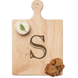 Maple Leaf 9x6 Initial Board S with Spreader. Personalized wooden serving board with monogram design. Perfect gift. Available at Be Charmed.