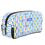 Chalk About It SCOUT 3‑Way Bag – 10.75″ W × 5.5″ H × 4″ D coated cotton travel organizer with three zip compartments, stands upright, water‑resistant, wipes clean. Available at Be Charmed