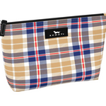 Kilted Age SCOUT Twiggy Slim Makeup Bag – 8.25″W × 5″H × 2.25″D water‑resistant coated cotton pouch with full zip closure and slim profile. Available at Be Charmed