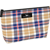 Kilted Age SCOUT Twiggy Slim Makeup Bag – 8.25″W × 5″H × 2.25″D water‑resistant coated cotton pouch with full zip closure and slim profile. Available at Be Charmed
