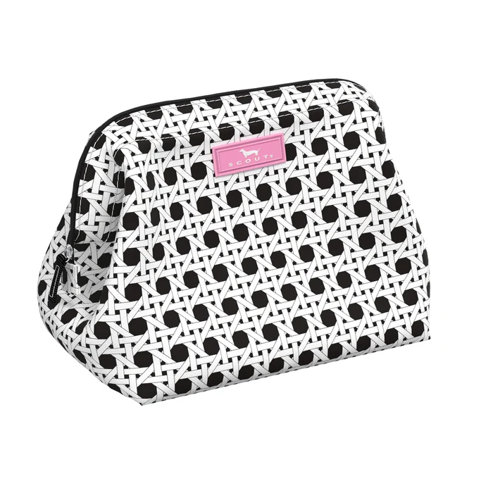 A Scout striped cosmetic bag with black and white colors, featuring a wire frame design. Available at Be Charmed