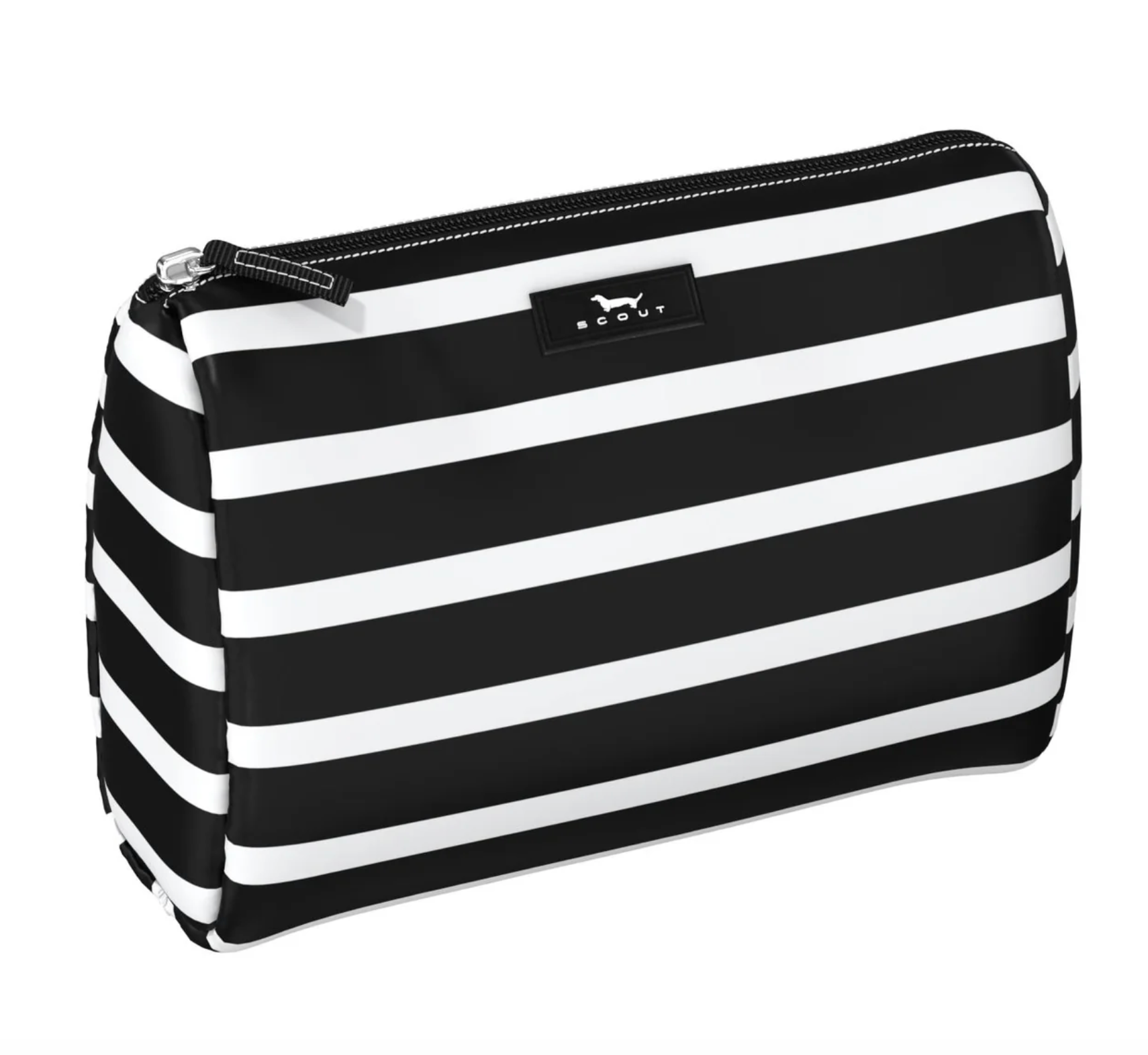 Fleetwood Black SCOUT Packin’ Heat Cosmetic Bag — 9.75″W × 7″H × 3.75″D coated cotton travel pouch with interior slip pocket, water‑resistant and slim profile. Available at Be Charmed