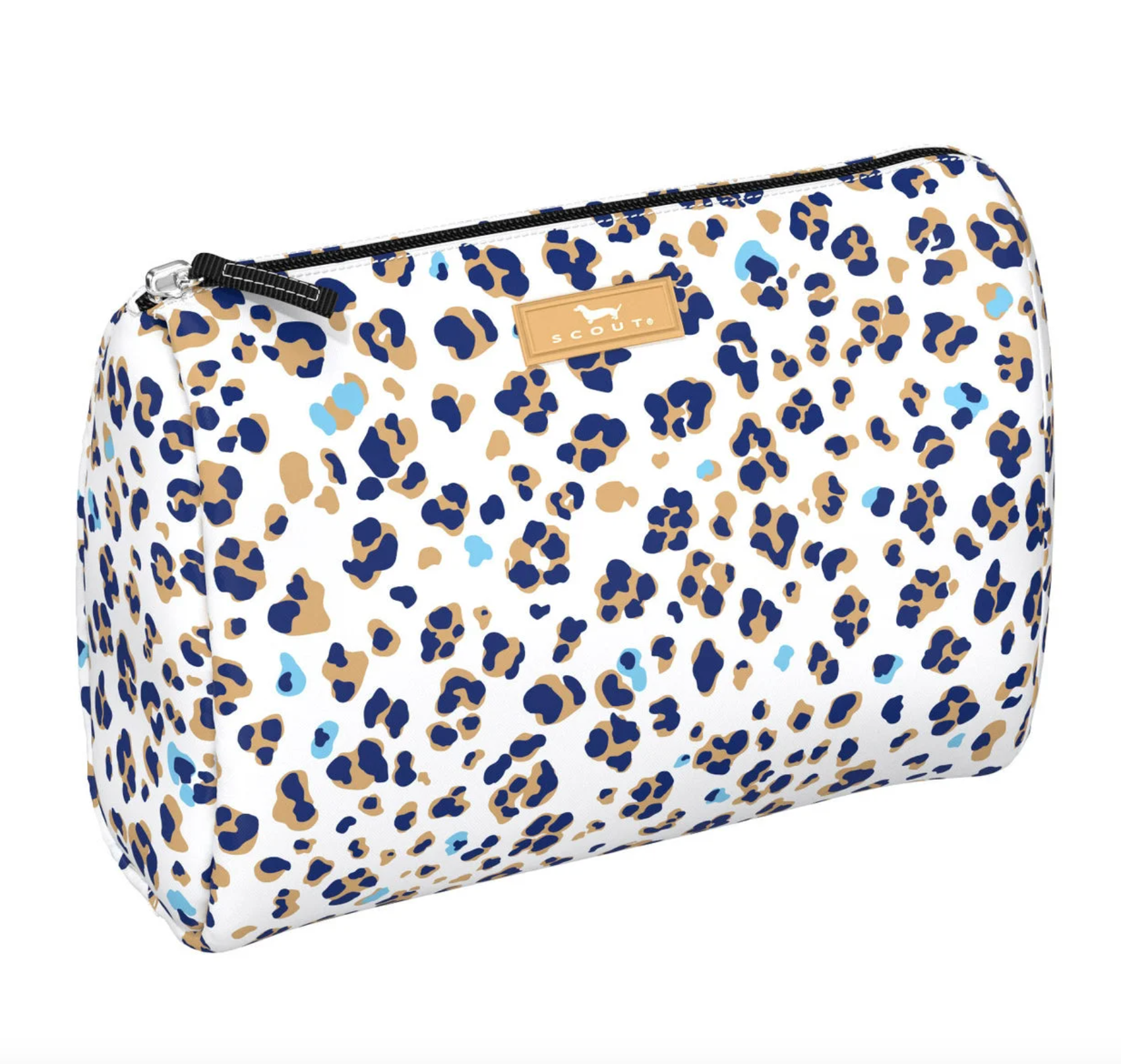 Itty Bitty Kitty SCOUT Packin’ Heat Cosmetic Bag — 9.75″W × 7″H × 3.75″D coated cotton travel pouch with interior slip pocket, water‑resistant and slim profile. Available at Be Charmed