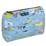 Massachusetts SCOUT Packin’ Heat Cosmetic Bag — 9.75″W × 7″H × 3.75″D coated cotton travel pouch with interior slip pocket, water‑resistant and slim profile. Available at Be Charmed