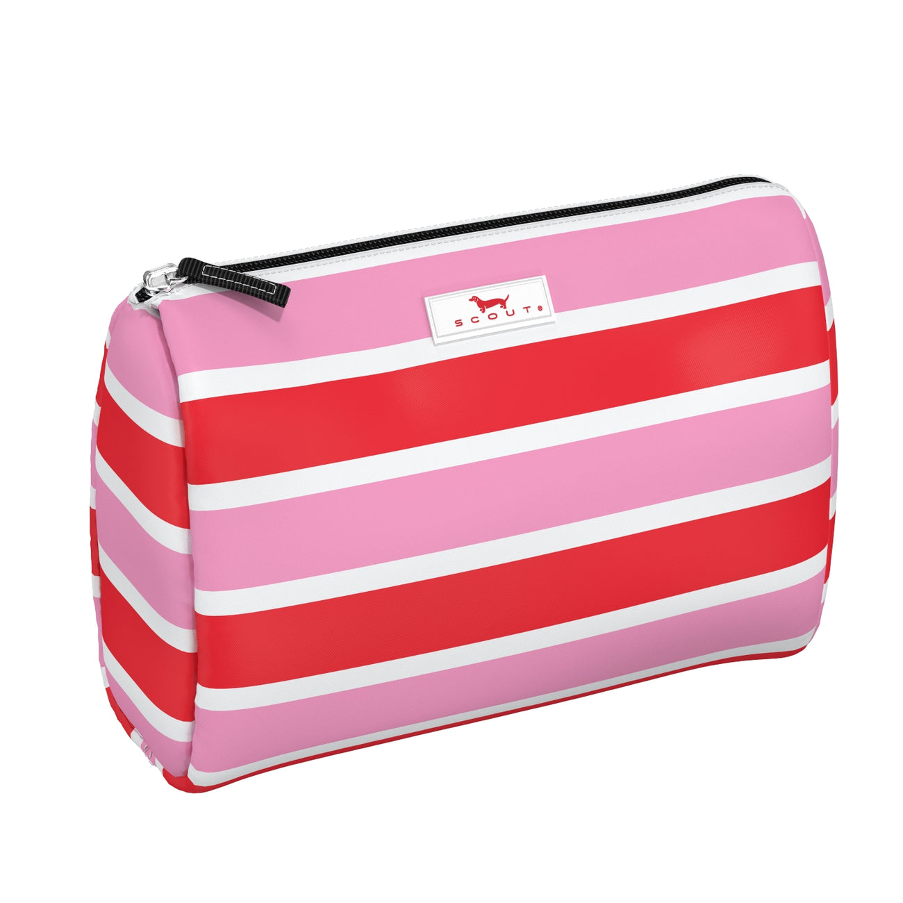 Scout Candy Striper Packin’ Heat toiletry bag with roomy interior and slim profile – available at Be Charmed