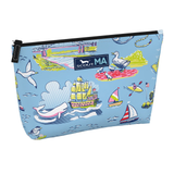 Massachusetts SCOUT Twiggy Slim Makeup Bag – 8.25″W × 5″H × 2.25″D water‑resistant coated cotton pouch with full zip closure and slim profile. Available at Be Charmed