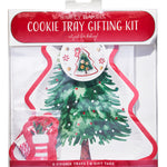 Cookie tray gifting kit packaging with Christmas tree and gift bag design. Available at Be Charmed