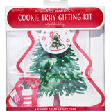 Cookie tray gifting kit packaging with Christmas tree and gift bag design. Available at Be Charmed
