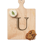 Maple Leaf 9x6 Initial Board U with Spreader. Personalized wooden serving board with monogram design. Perfect gift. Available at Be Charmed.