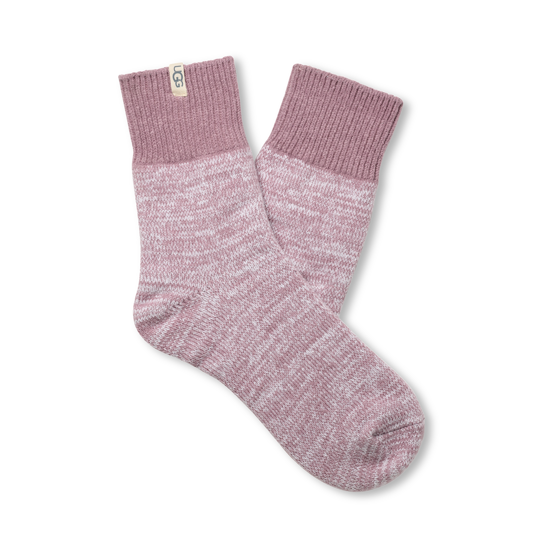 Pair of pink socks with ribbed texture on a white background. Available at Be Charmed