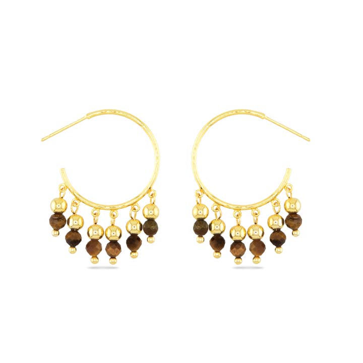 Amanda Blu Gold Tiger Eye Fringe Hoop Earrings