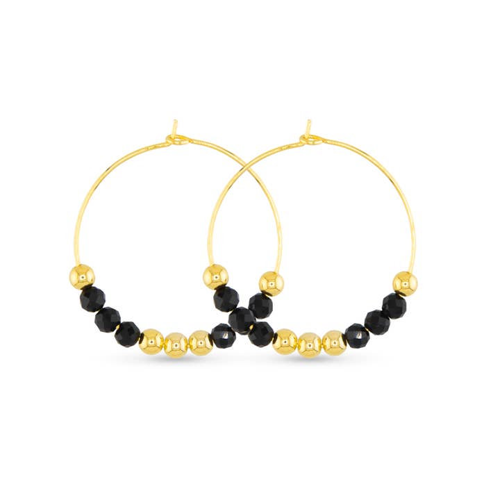 Amanda Blu Black Agate Beaded Hoop Earrings
