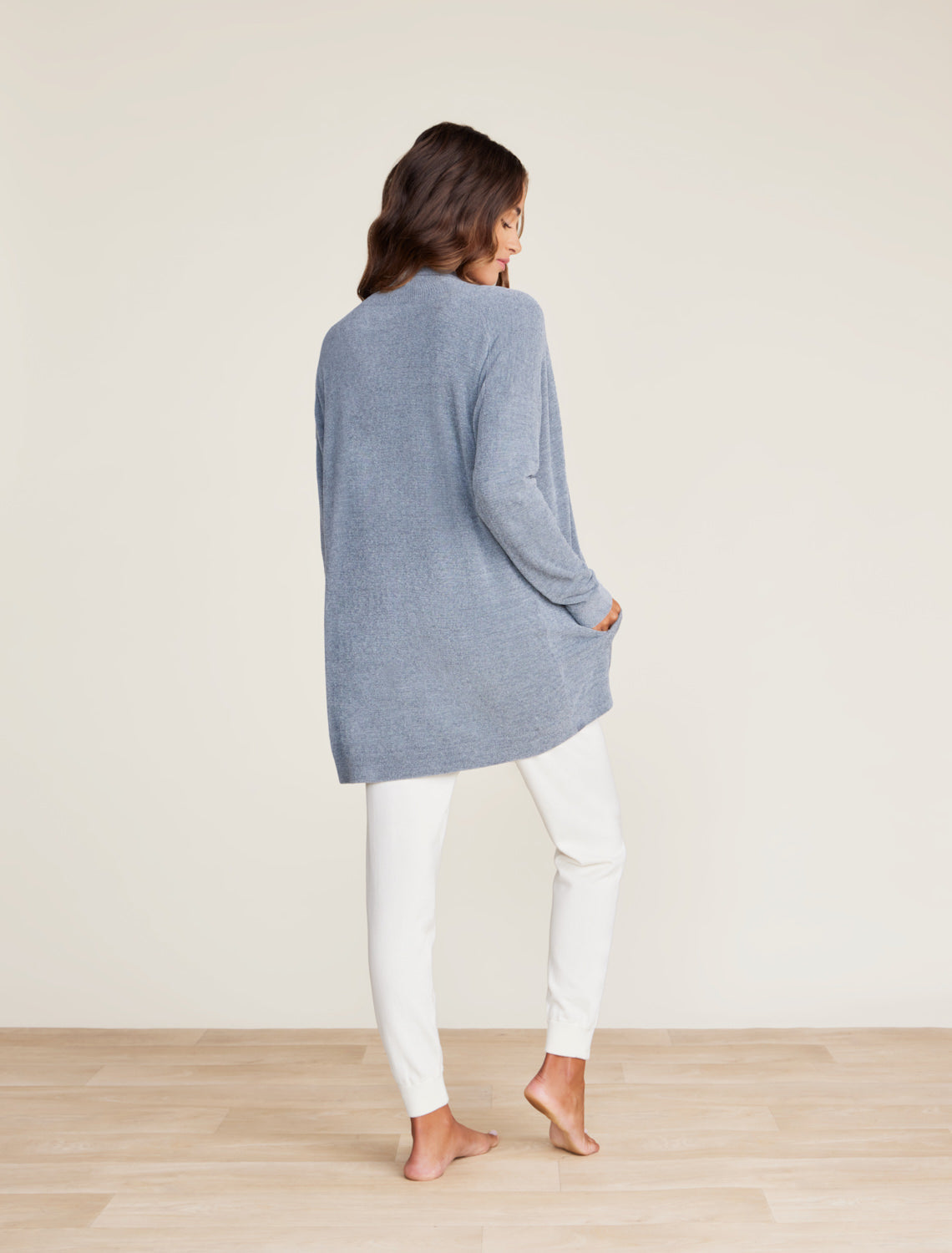 Back of Barefoot Dreams Dolphin Blue CozyChic Ultra Lite Pointelle Shawl