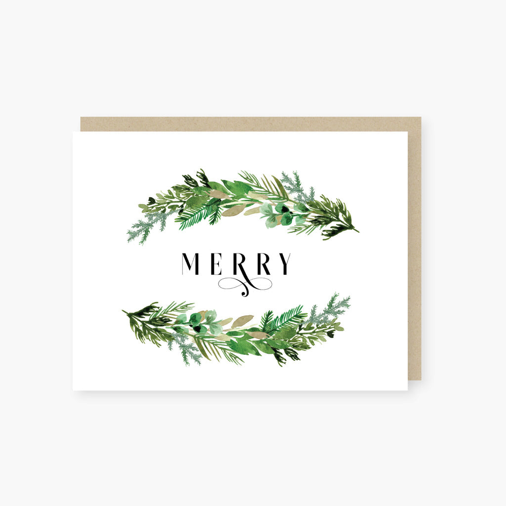 2021 Co. Merry Greens Holiday Card featuring elegant greenery illustration and holiday message—perfect for seasonal greetings, at Be Charmed.