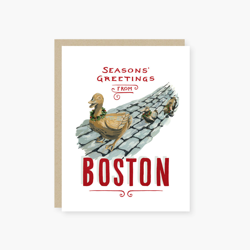 2021 Co. Seasons Greetings Ducks Holiday Card featuring whimsical duck illustration, available at Be Charmed