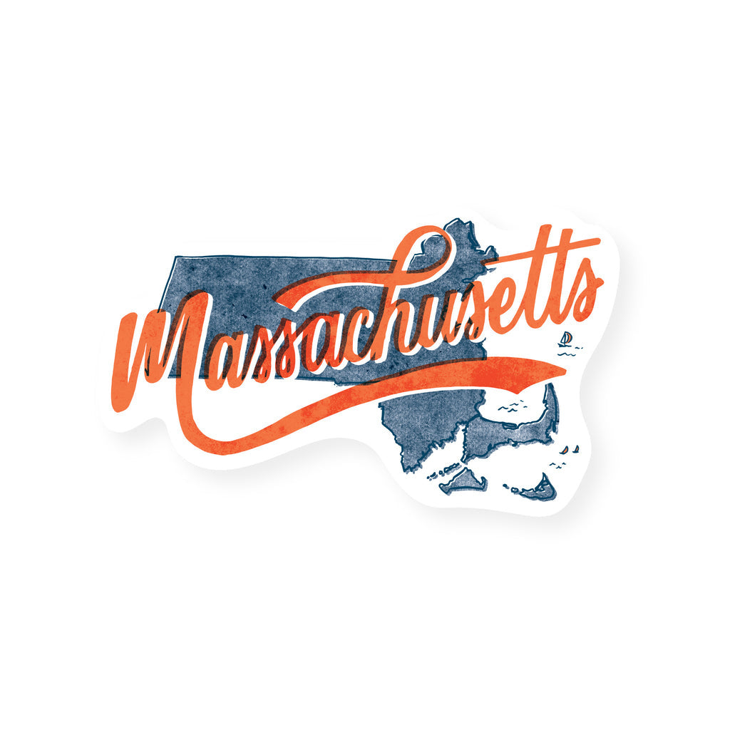 2021 Co. Massachusetts Sticker featuring a vibrant design highlighting the state of Massachusetts, available at Be Charmed
