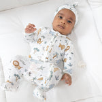 Child Wearing Angel Dear Delicate Safari 2 Way Zipper Footie 