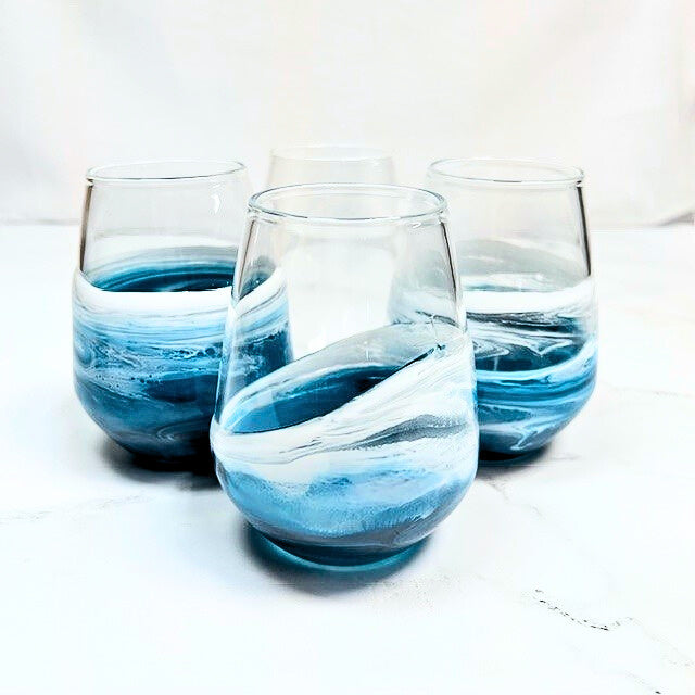 Lynn & Liana Designs Resin Coated Set of 4 Wine Glasses Ocean Vibes