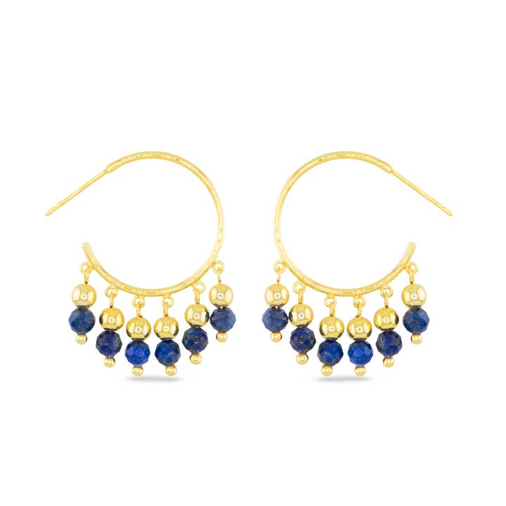 Amanda Blu Gold Lapis Fringe Hoop Earrings