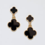 Periwinkle - Earrings - Black Dbl Clover in Gold