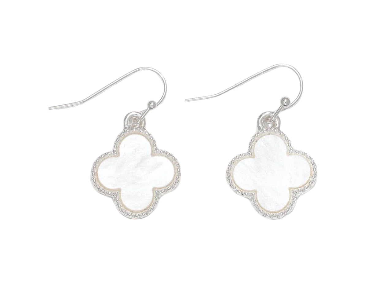 Periwinkle Earrings Silver and White Clovers